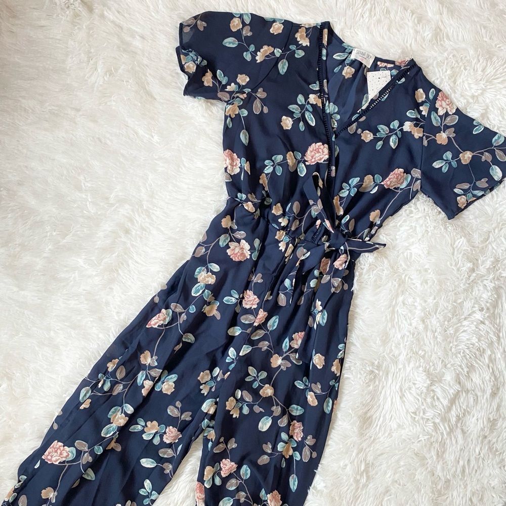 Navy Floral Print Jumpsuit